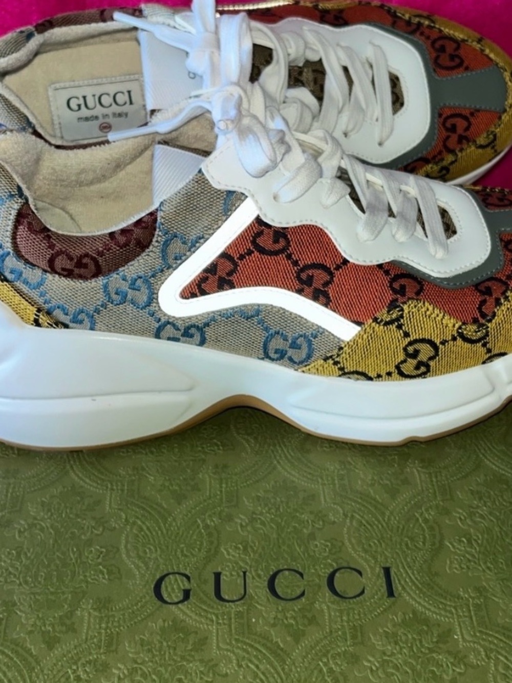 Gucci Rhyton GG Multi Orange Sneakers Size 6.5 Authentic